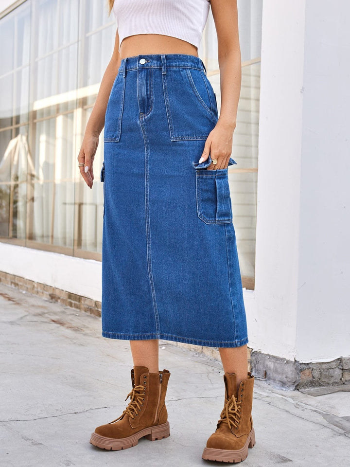 The802Gypsy Bottoms/skirts GYPSY-Slit Midi Denim Skirt with Pockets ⏹️