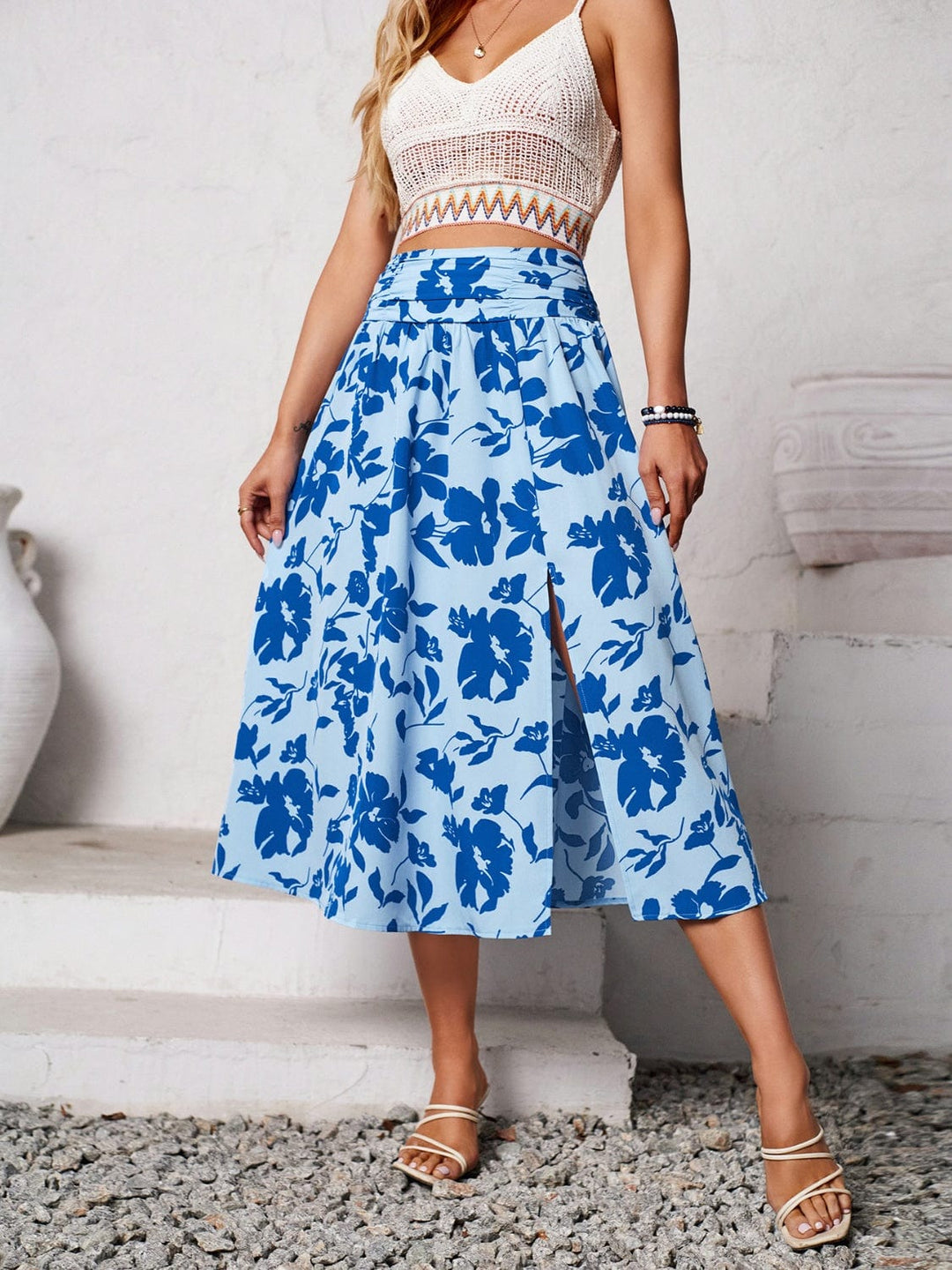 The802Gypsy Bottoms/skirts GYPSY-Slit Printed Midi Skirt