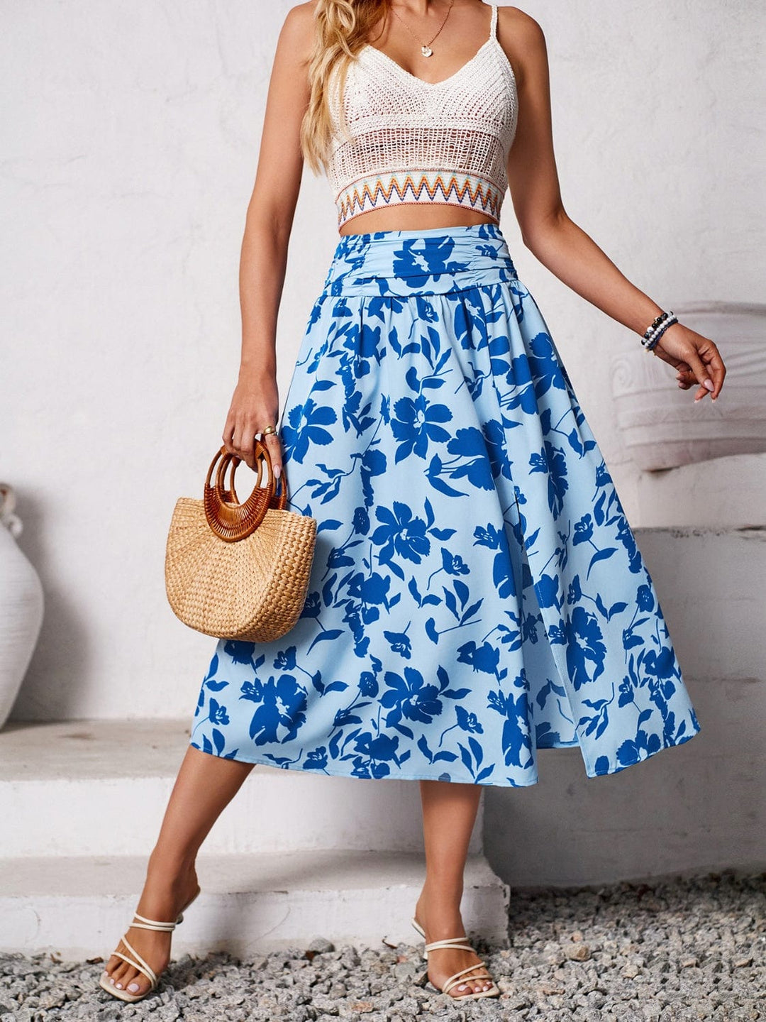 The802Gypsy Bottoms/skirts Ultra marine / S GYPSY-Slit Printed Midi Skirt