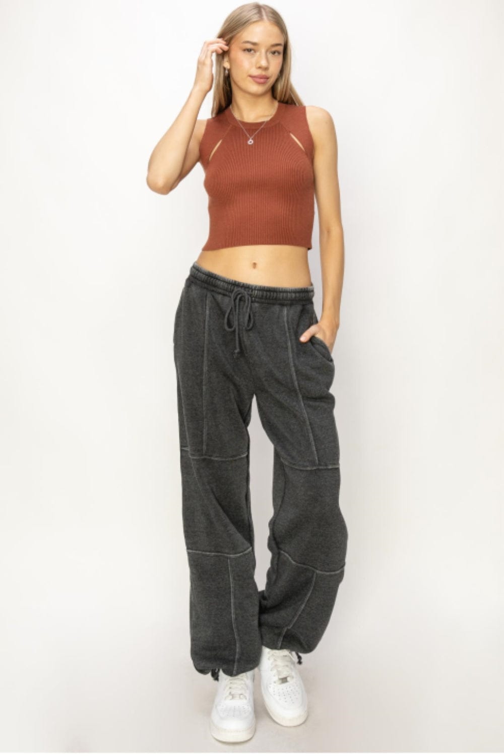 The802Gypsy bottoms/sweatpants BLACK / S ♥GYPSY-HYFVE-Stitched Design Drawstring Sweatpants