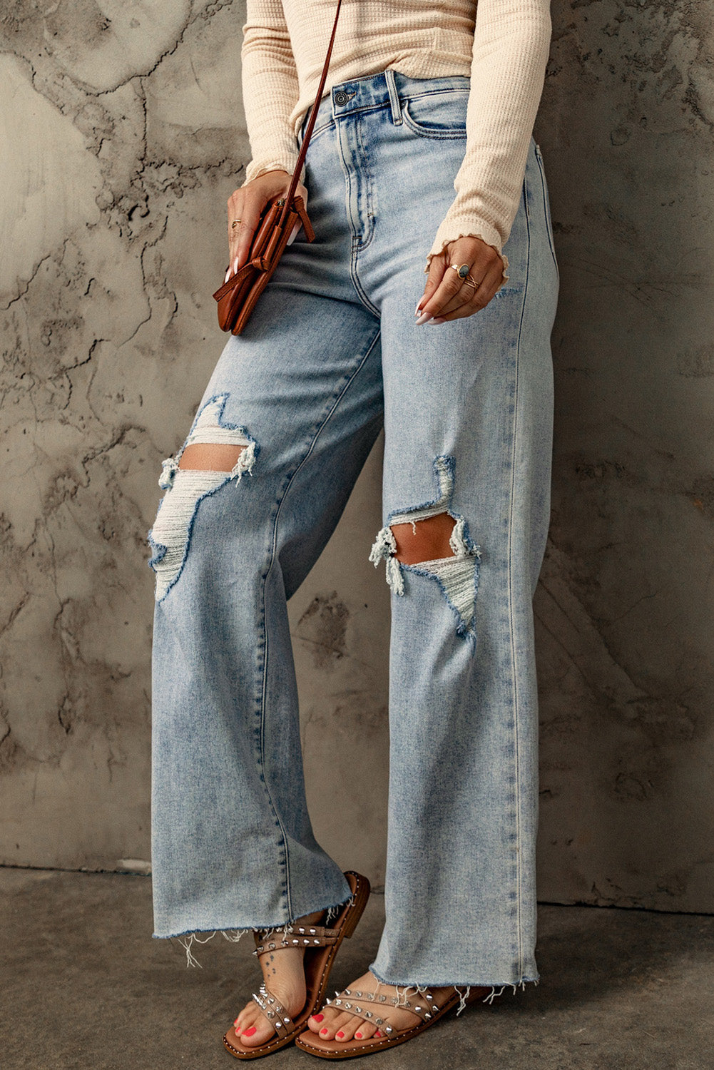The802Gypsy  Bottoms Traveling Gypsy Distressed Frayed Hem Holed Straight Jeans