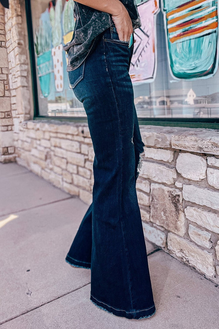 The802Gypsy  Bottoms TRAVELING GYPSY-High Rise Ripped Bell Bottom Jeans
