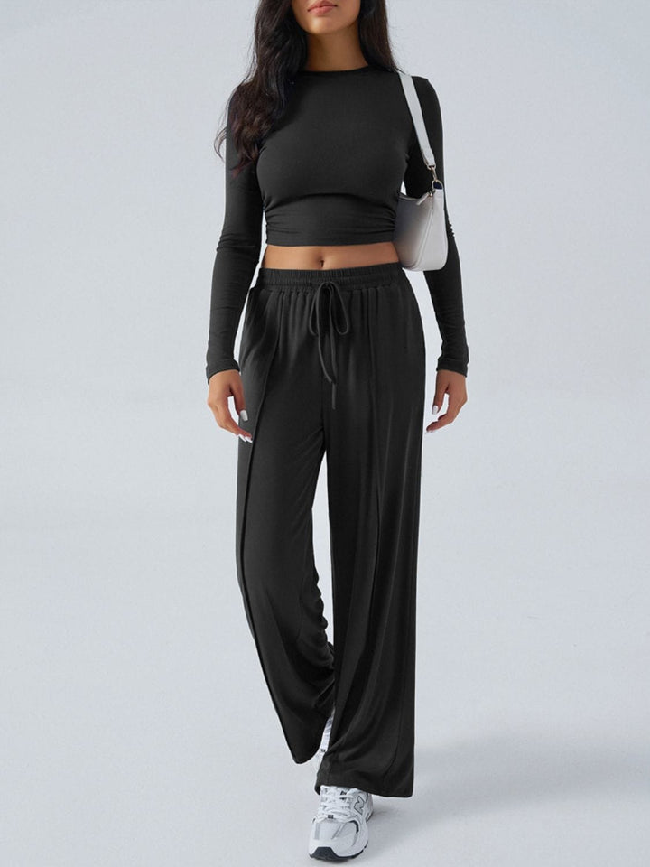 The802Gypsy clothes/outfit sets Black / S GYPSY-Devine-Round Neck Long Sleeve Top and Pants Set