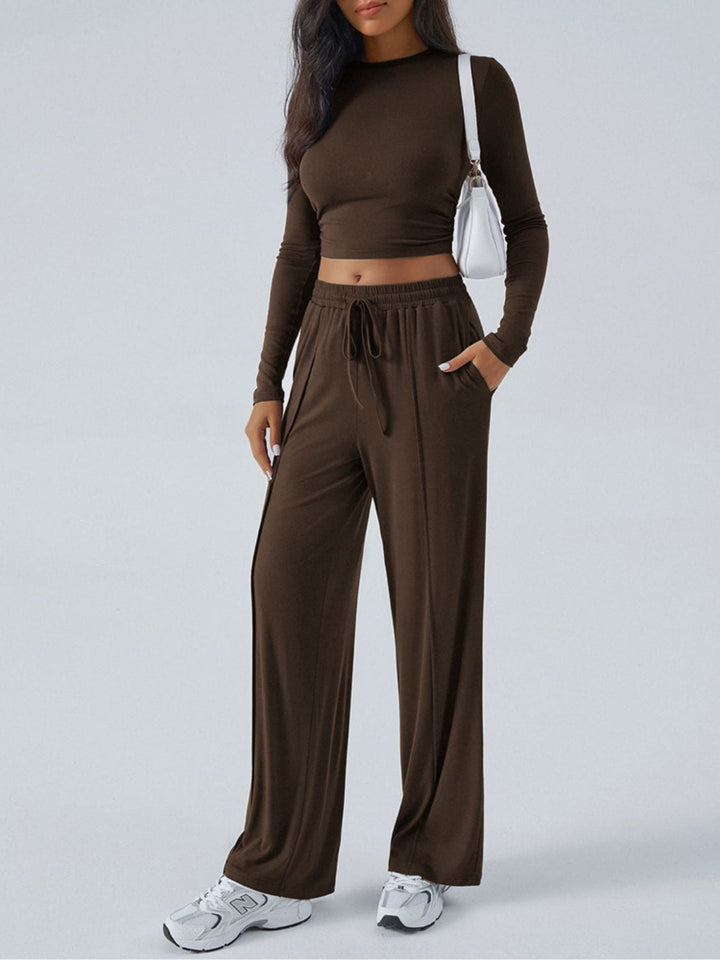 The802Gypsy clothes/outfit sets Coffee Brown / S GYPSY-Devine-Round Neck Long Sleeve Top and Pants Set