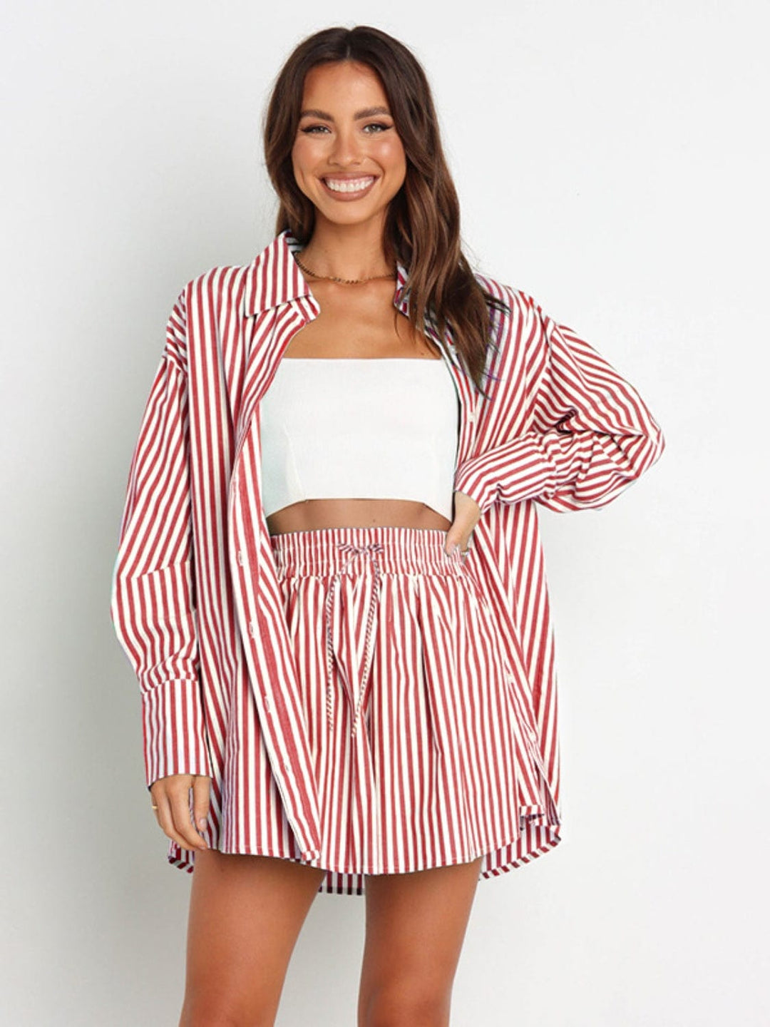 The802Gypsy clothes/outfit sets Deep Red / S GYPSY-Striped Shirt and Shorts Set