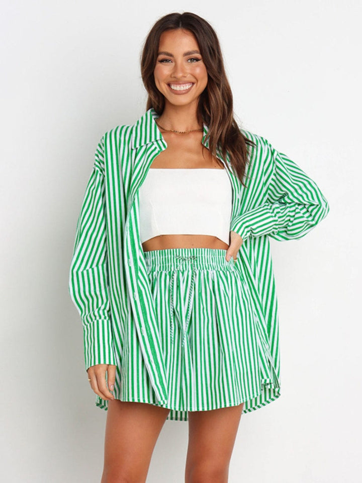 The802Gypsy clothes/outfit sets Green / S GYPSY-Striped Shirt and Shorts Set