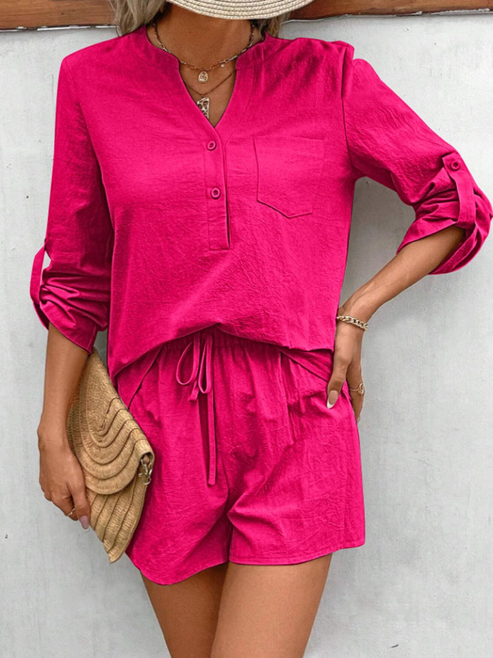 The802Gypsy clothes/outfit sets Hot Pink / S GYPSY-Long Sleeve Top and Shorts Casual Set