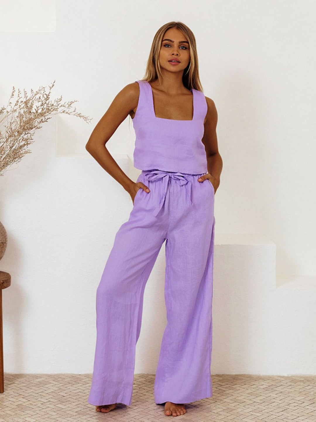 The802Gypsy clothes/outfit sets Lavender / S GYPSY-Cotton Sleeveless Top and Pants Set