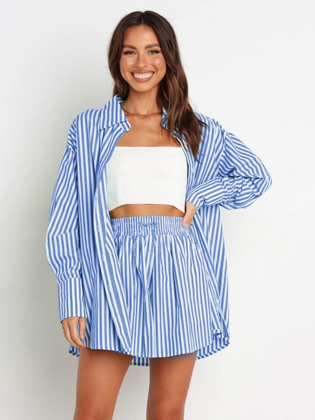 The802Gypsy clothes/outfit sets Light Blue / S GYPSY-Striped Shirt and Shorts Set