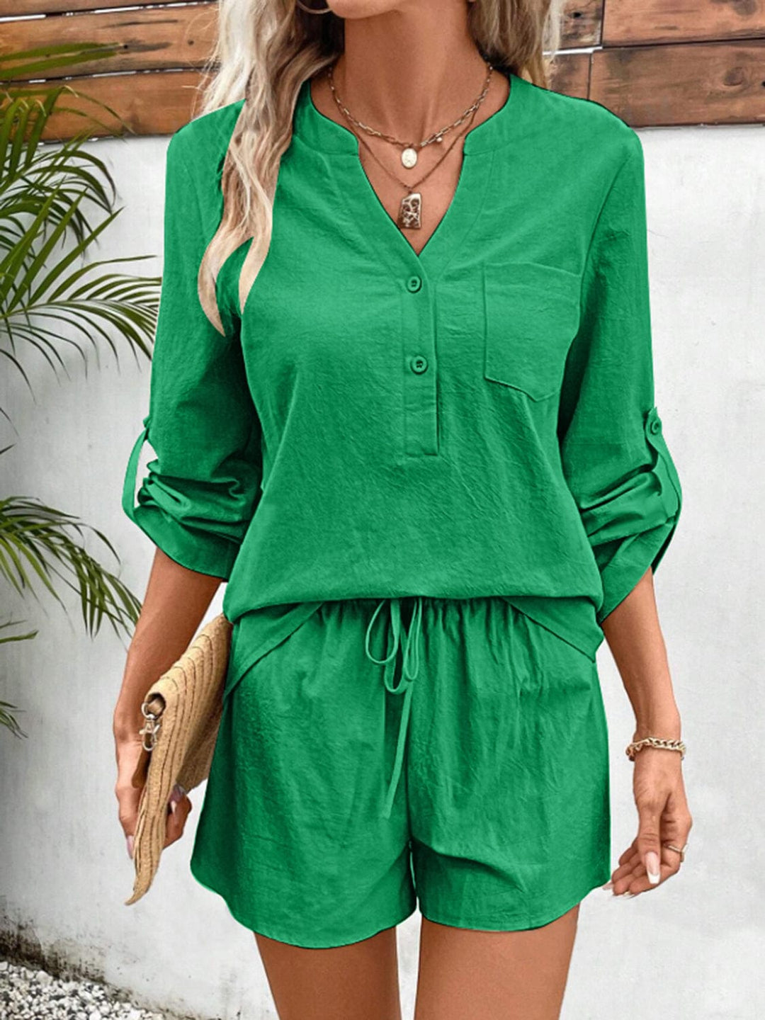 The802Gypsy clothes/outfit sets Mid Green / S GYPSY-Long Sleeve Top and Shorts Casual Set