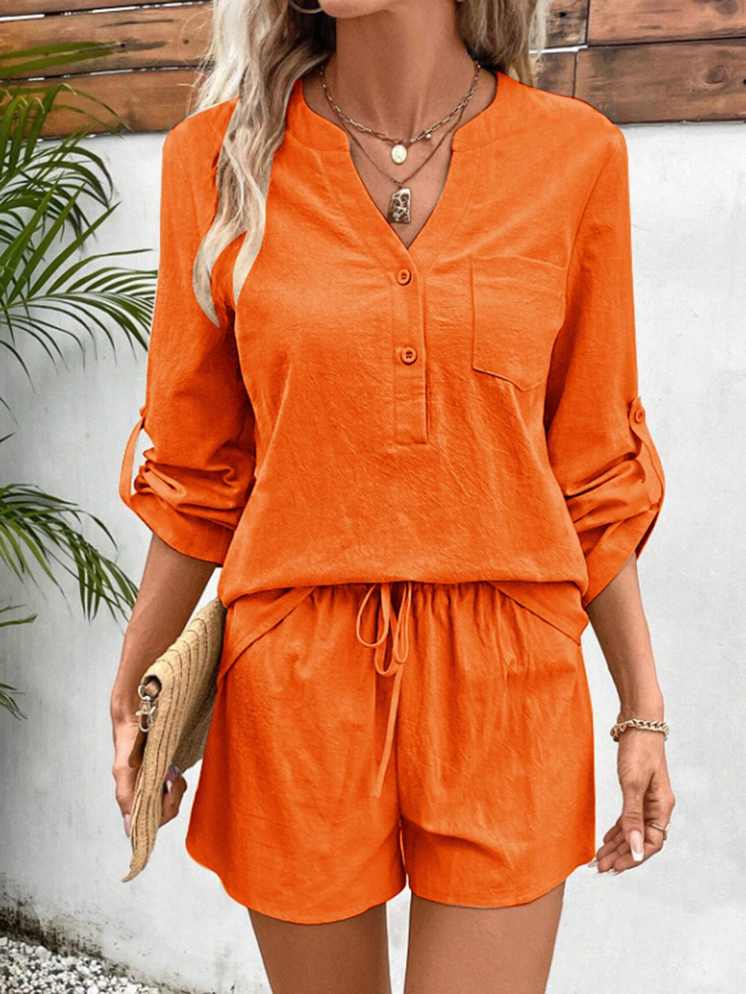 The802Gypsy clothes/outfit sets Orange / S GYPSY-Long Sleeve Top and Shorts Casual Set