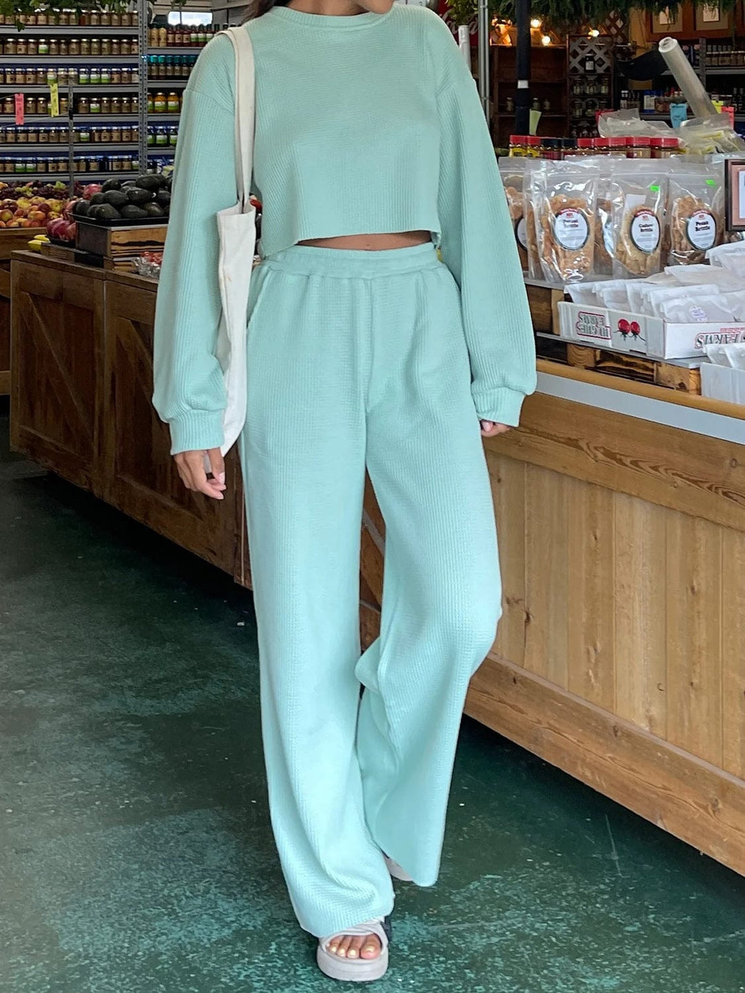 The802Gypsy clothes/outfit sets Tiffany Blue / S GYPSY-Waffle-Knit Top and Pants Set