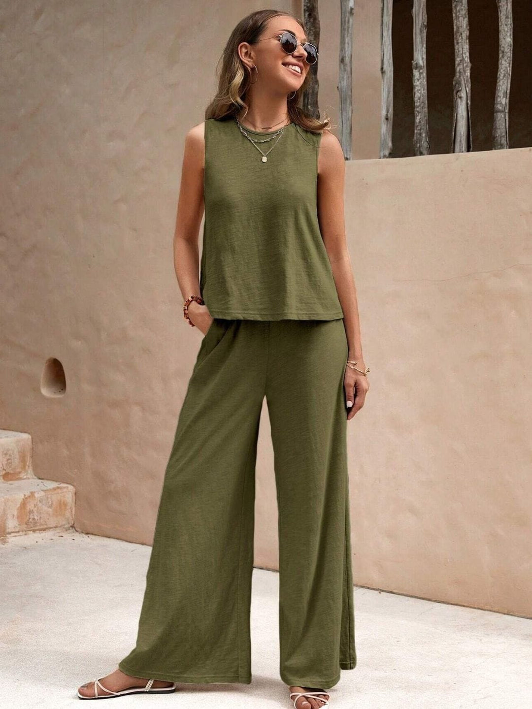 The802Gypsy clothing/outfit sets Army Green / S GYPSY-Top and Wide Leg Pants Set ⏹️