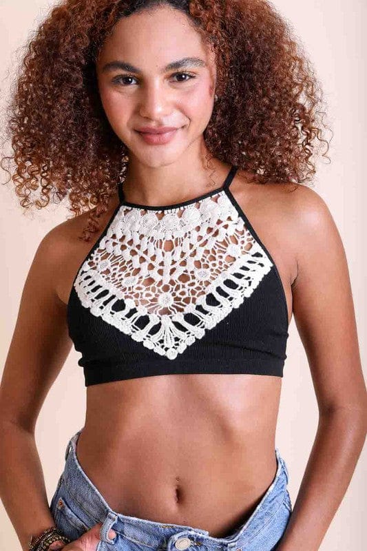 The802Gypsy clothing/underwear & socks/Bras Black / XS/S ❤️GYPSY FOX-Leto Accessories-Crochet Lace High Neck Bralette Tank