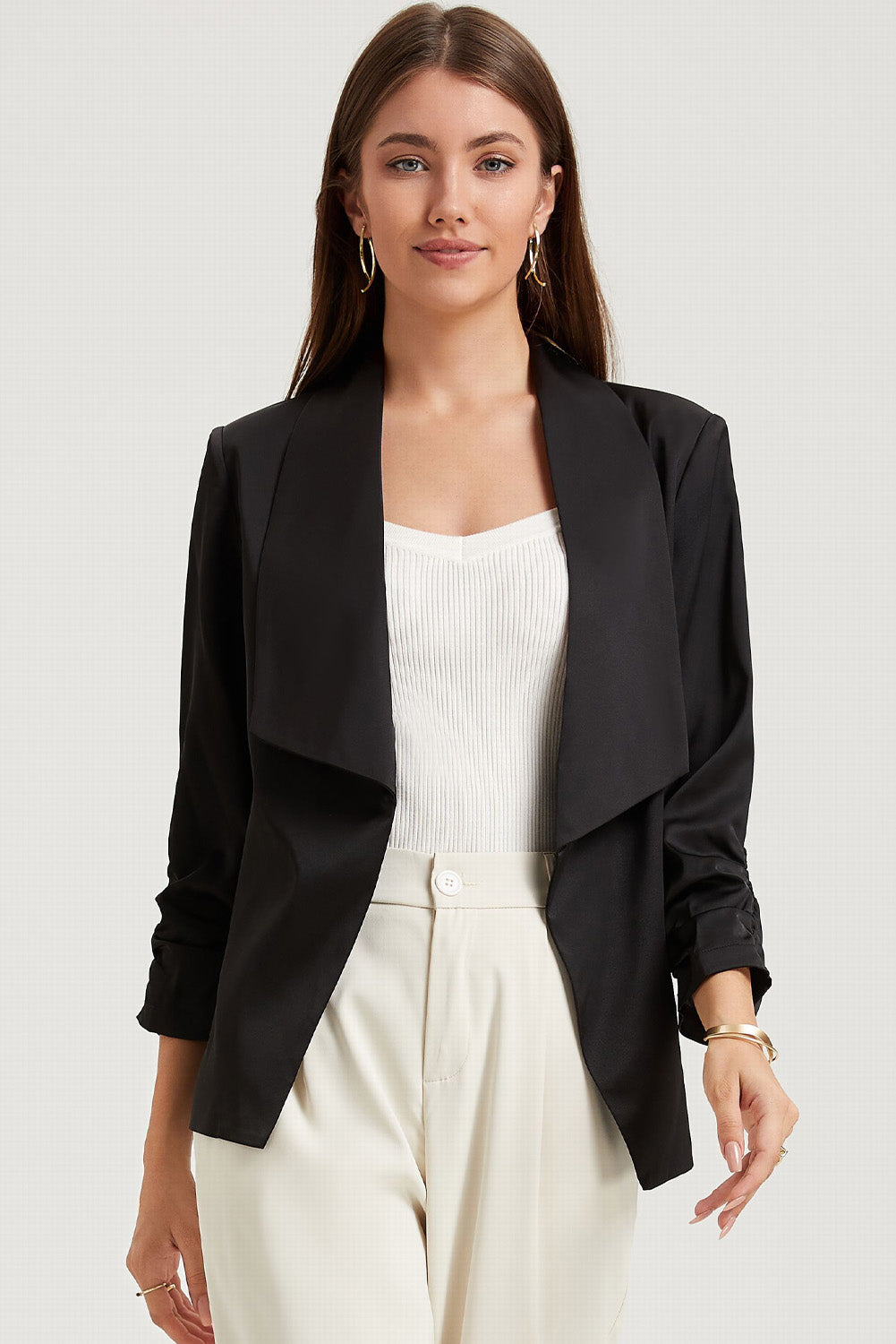 The802Gypsy  coats and jackets Black / S / 90%Polyester+10%Elastane TRAVELING GYPSY-Office Styled Satin Blazer