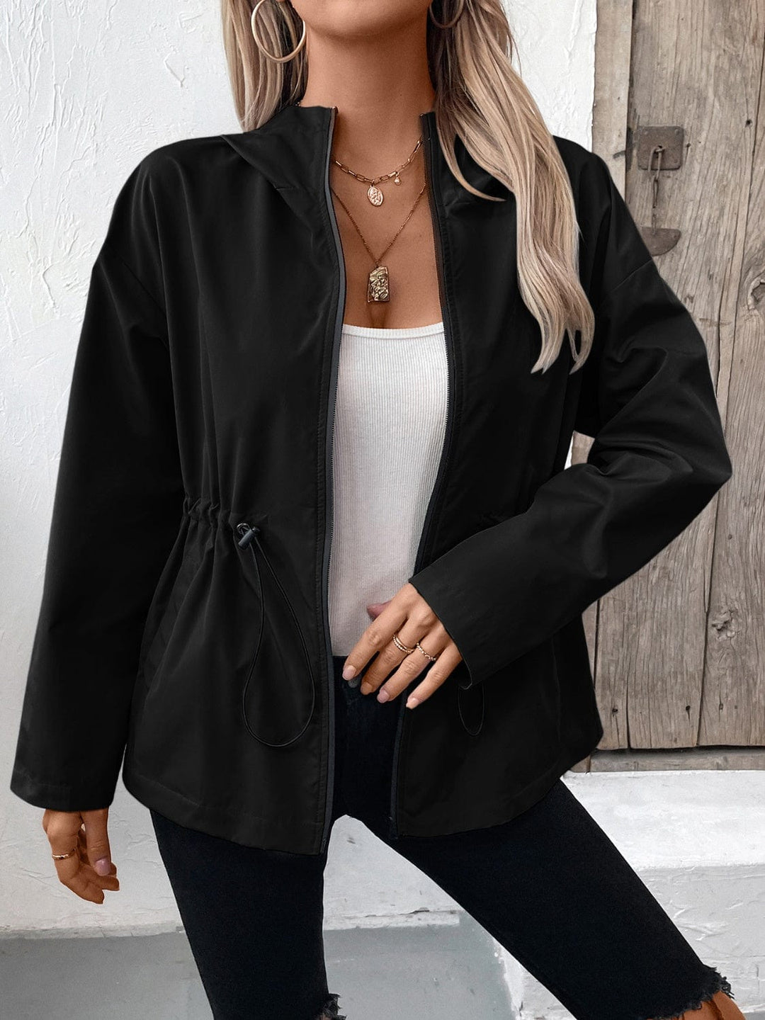 The802Gypsy coats and jackets Black / S GYPSY-Ivy Lane Drawstring Zip Up Hooded Jacket