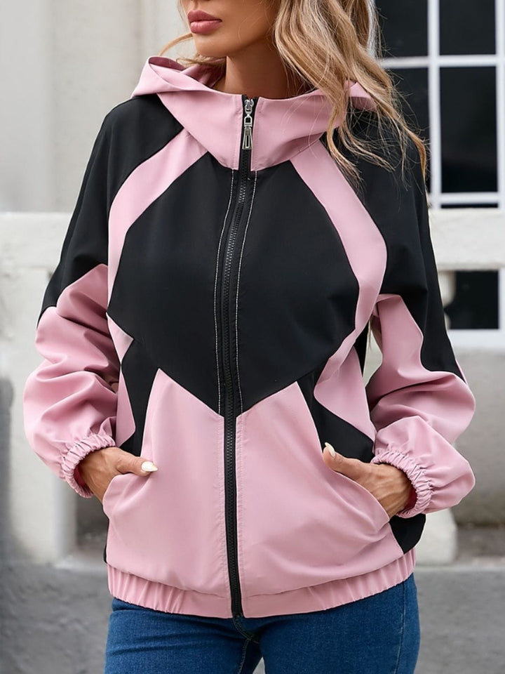 The802Gypsy coats and jackets Blush Pink / S GYPSY-Contrast Zip Up Long Sleeve Hooded Jacket