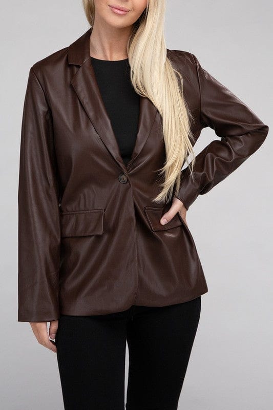 The802Gypsy coats and jackets Coffee / S ❤️GYPSY FOX-Sleek Oversized Pu Leather Blazer