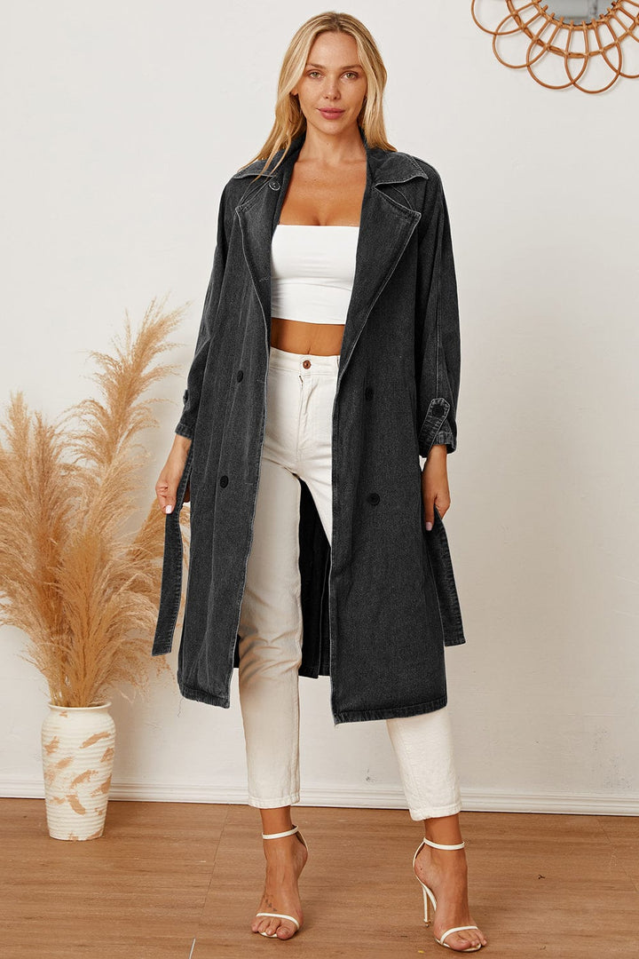 The802Gypsy coats and jackets Dark / S GYPSY-Double-Breasted Belted Longline Denim Jacket