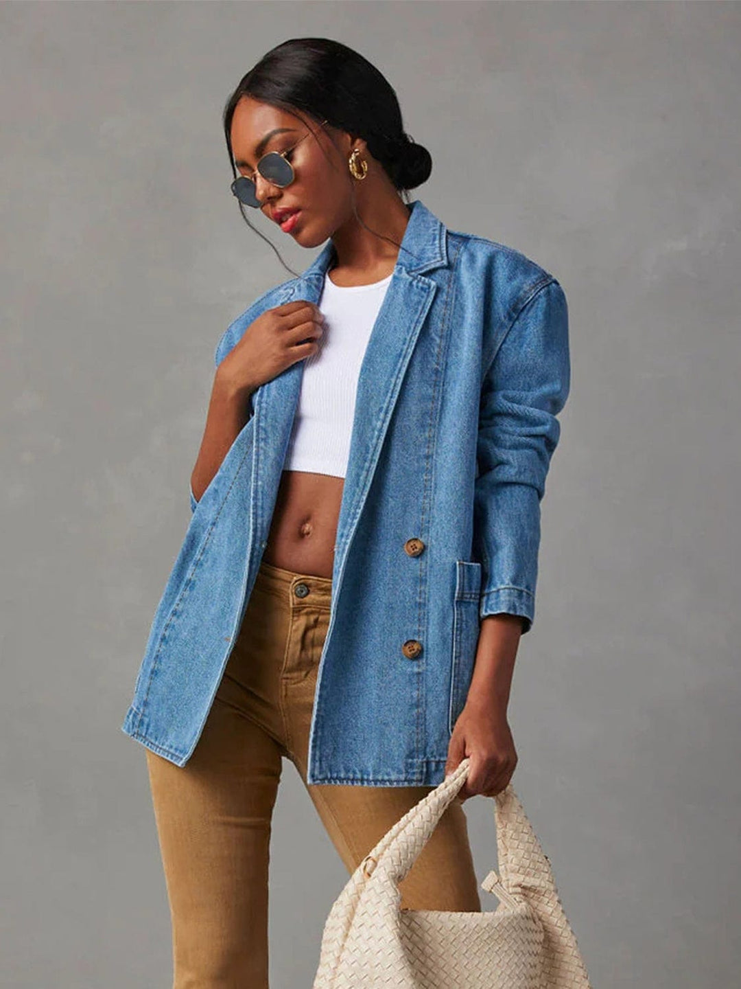 The802Gypsy coats and jackets Dusty Blue / S GYPSY-Collared Neck Long Sleeve Denim Jacket