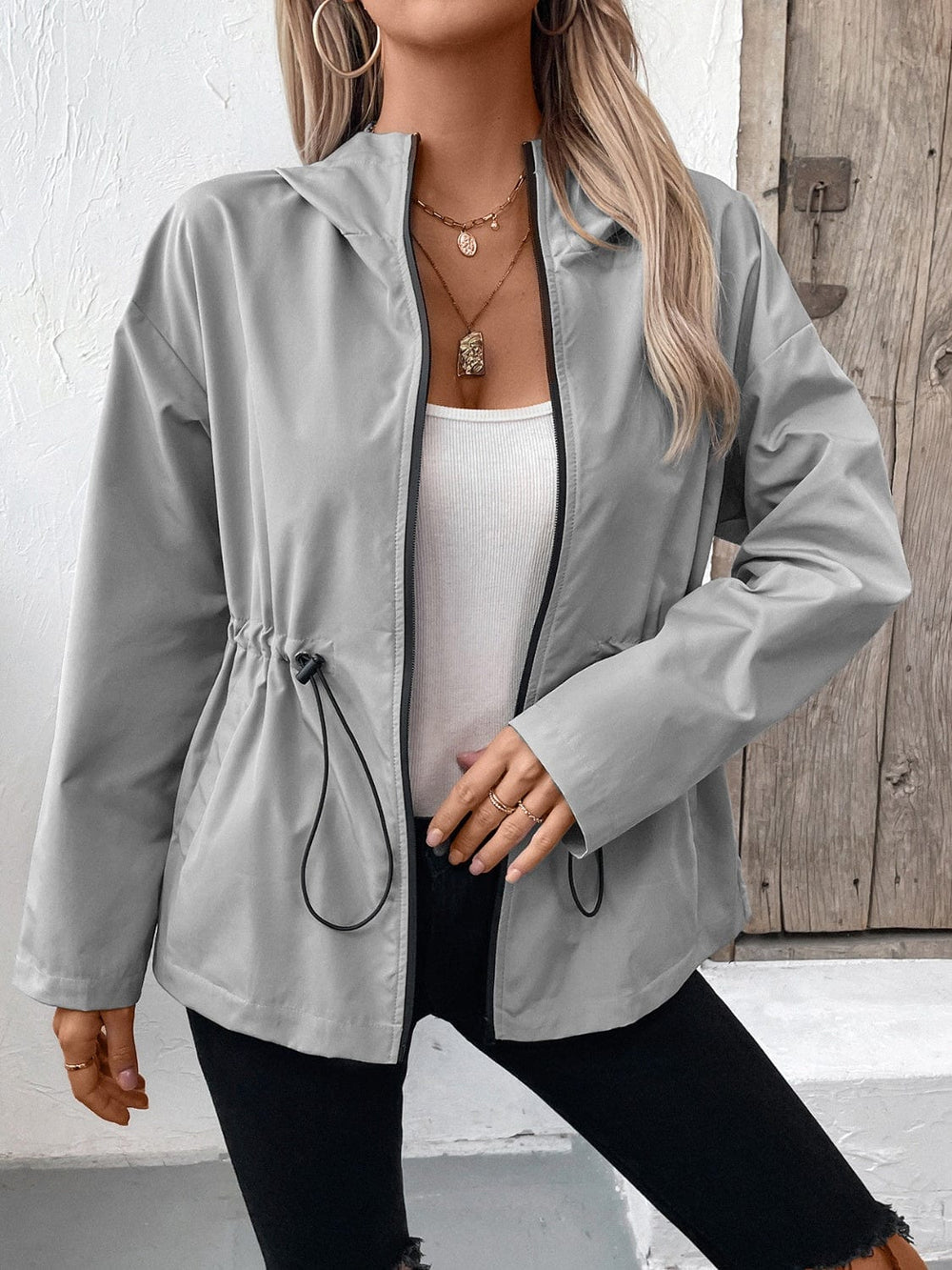 The802Gypsy coats and jackets Gray / S GYPSY-Ivy Lane Drawstring Zip Up Hooded Jacket