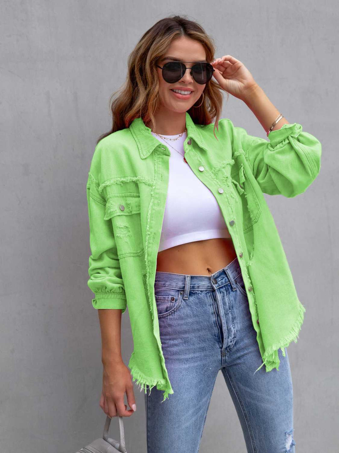 The802Gypsy coats and jackets Green / S GYPSY-Distressed Shacket Denim Jacket