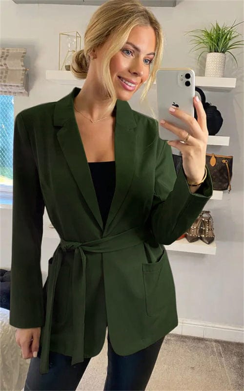 The802Gypsy coats and jackets Green / S GYPSY GIRL-Double Pocket Tie Waist Blazer