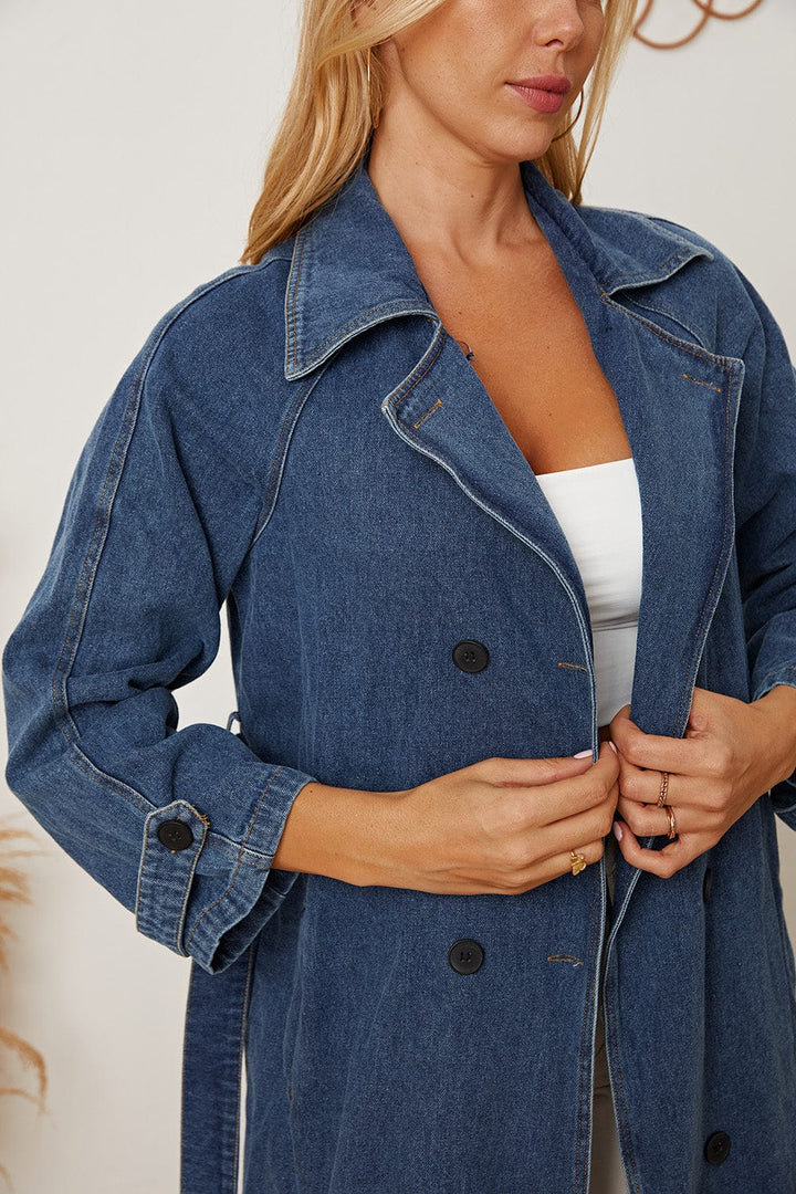 The802Gypsy coats and jackets GYPSY-Double-Breasted Belted Longline Denim Jacket