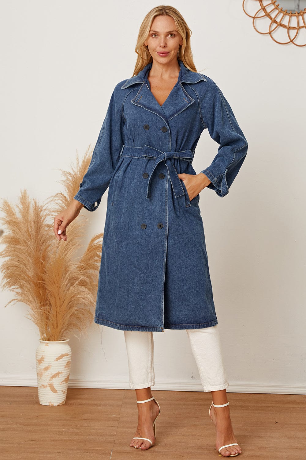 The802Gypsy coats and jackets GYPSY-Double-Breasted Belted Longline Denim Jacket