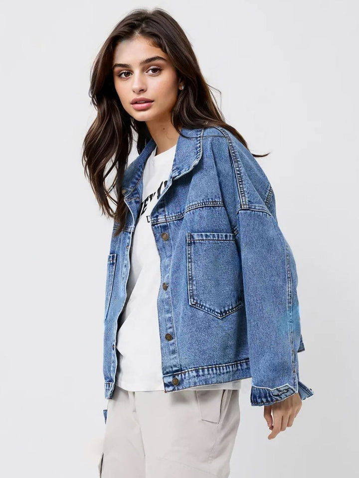 The802Gypsy coats and jackets GYPSY-Pocketed Button Up Long Sleeve Denim Shacket