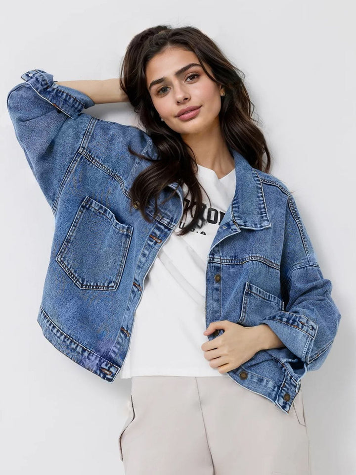 The802Gypsy coats and jackets GYPSY-Pocketed Button Up Long Sleeve Denim Shacket