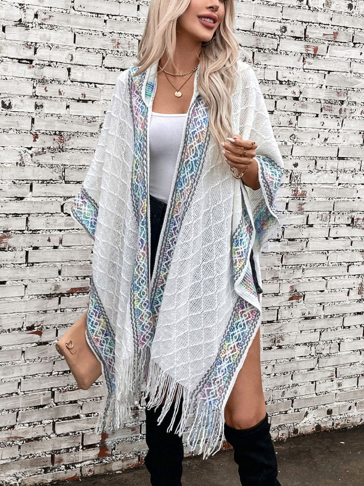 The802Gypsy coats and jackets/PONCHO White / One Size GYPSY-Fringe  Hooded Poncho