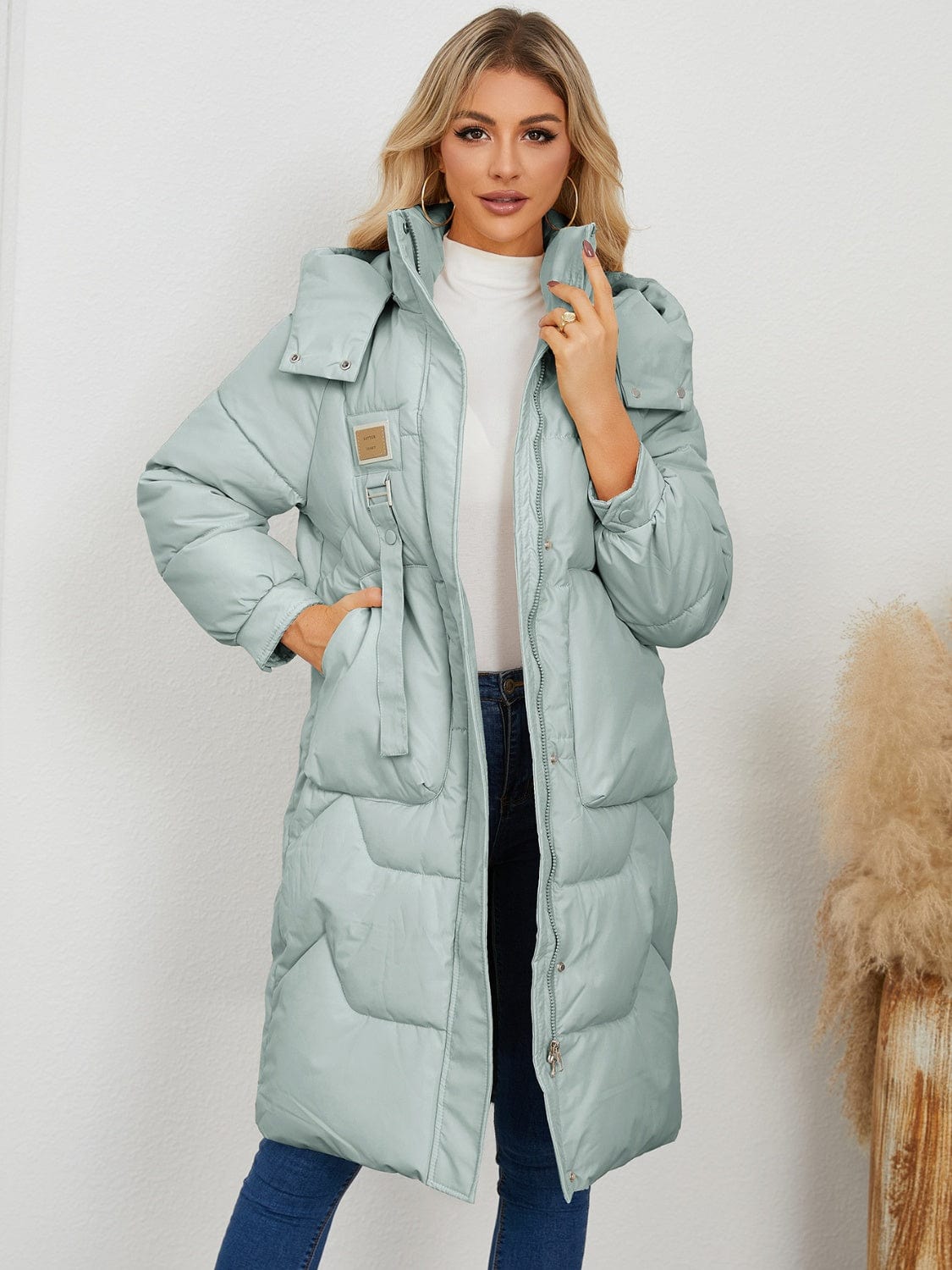 The802Gypsy coats and jackets Sage Green Blue / S GYPSY-Long Sleeve Longline Hooded Winter Coat