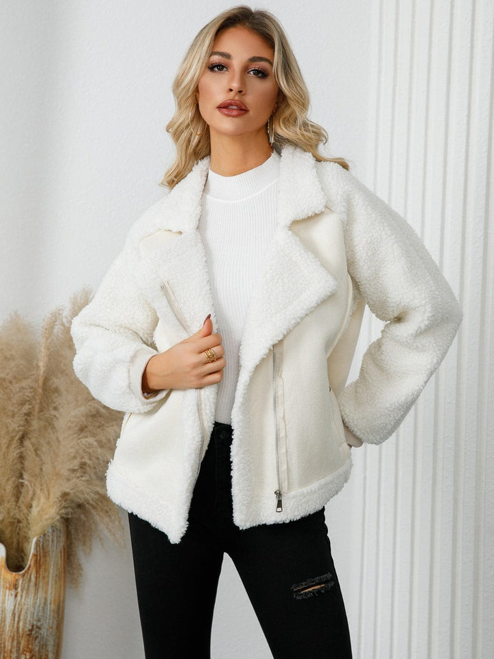 The802Gypsy coats and jackets White / S GYPSY-Pocketed Sherpa Zip Up Jacket