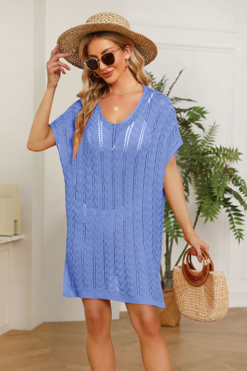 The802Gypsy dress Cobalt Blue / One Size GYPSY-Side Slit Knit Cover-UP