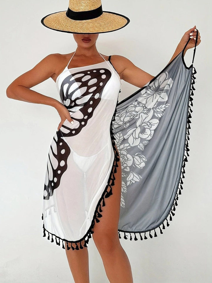 The802Gypsy DRESS/COVER UP GYPSY-Tassel Printed Spaghetti Strap Cover Up