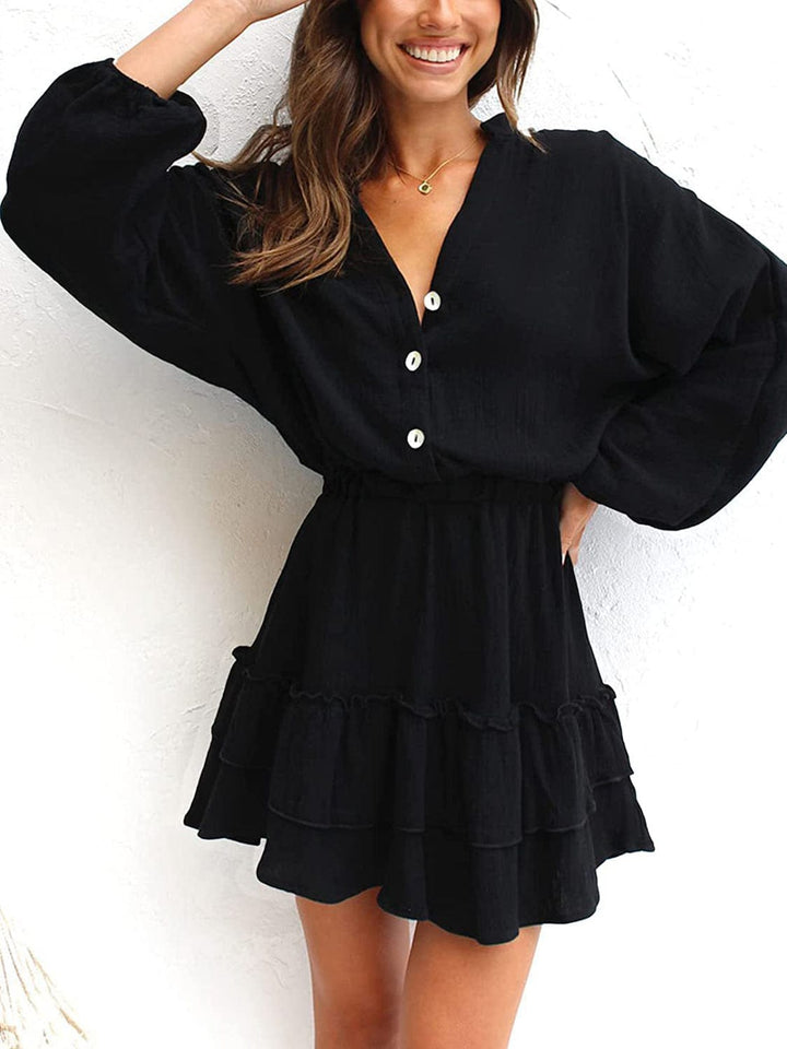 The802Gypsy DRESS/MINI DRESS Black / S GYPSY-Ruffled Balloon Sleeve Mini Dress