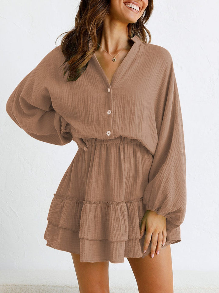 The802Gypsy DRESS/MINI DRESS Camel / S GYPSY-Ruffled Balloon Sleeve Mini Dress