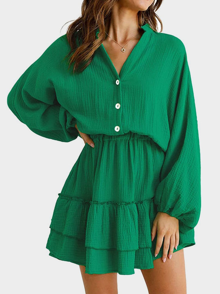 The802Gypsy DRESS/MINI DRESS Dark Green / S GYPSY-Ruffled Balloon Sleeve Mini Dress