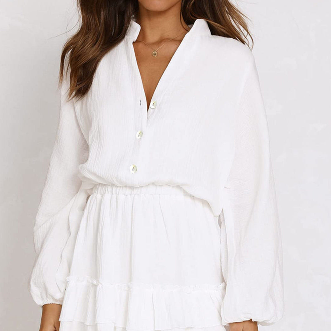 The802Gypsy DRESS/MINI DRESS White / S GYPSY-Ruffled Balloon Sleeve Mini Dress