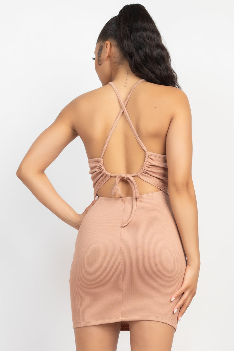 The802Gypsy  dress Tan / S ❤GYPSY LOVE-Ribbed Seamless Cut-out Dress