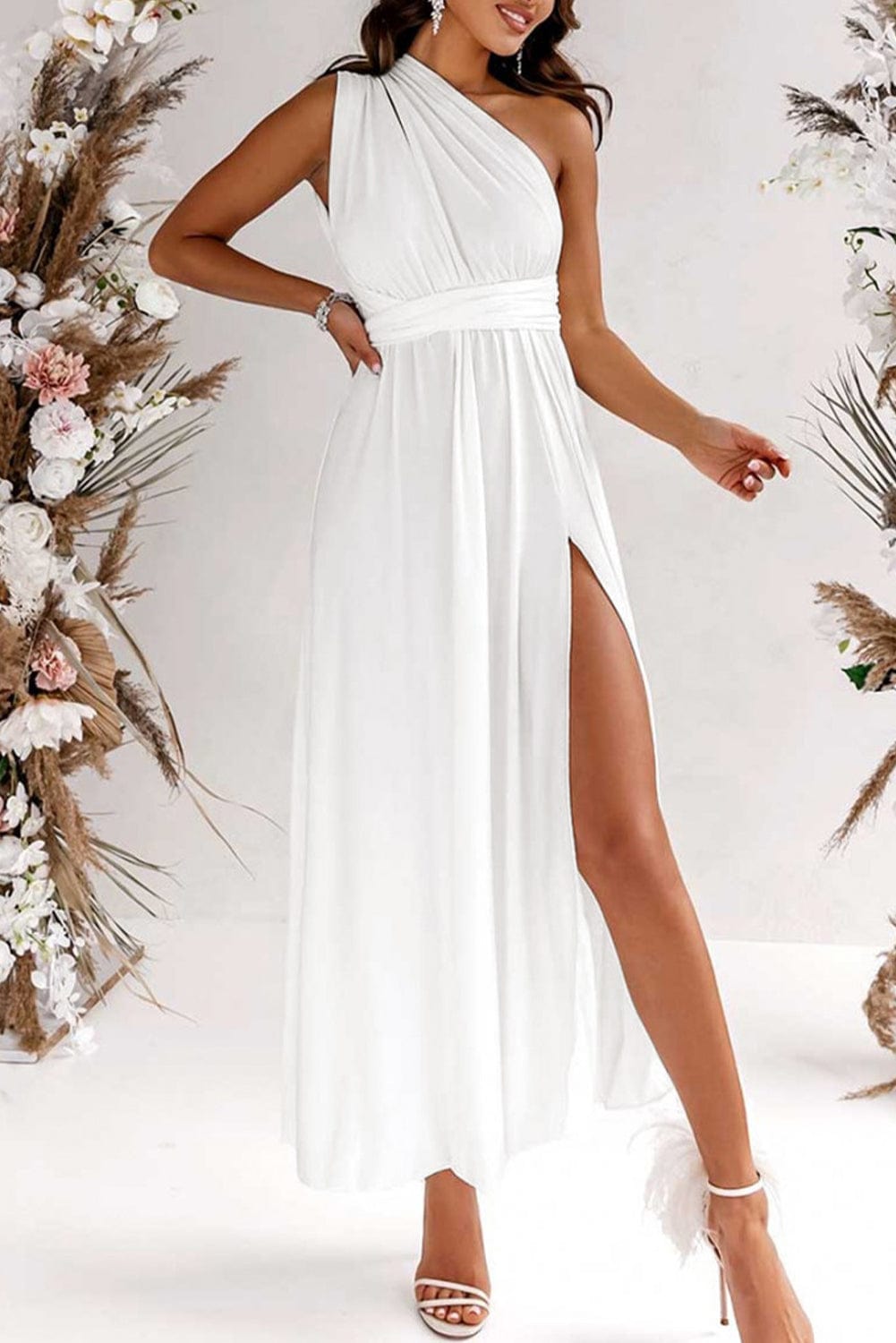 The802Gypsy  dress White / S / 95%Polyester+5%Elastane Traveling Gypsy High Split Cutout Back Maxi Dress