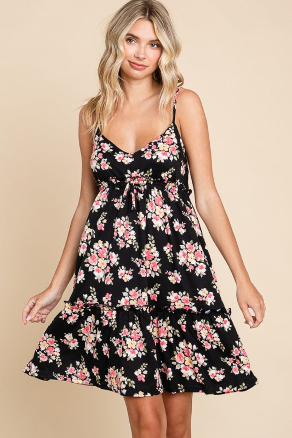 The802Gypsy Dresses Black / S ❤️GYPSY-Culture Code-Floral Frill Cami Dress