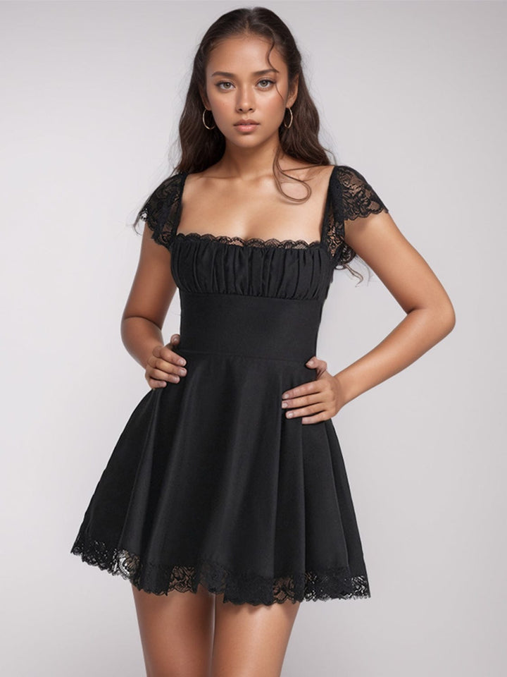 The802Gypsy Dresses Black / S GYPSY-Lace Detail Cap Sleeve Mini Dress