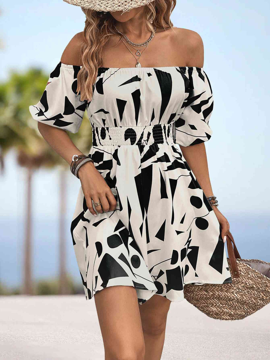 The802Gypsy Dresses Black / S GYPSY-Printed Off-Shoulder Dress