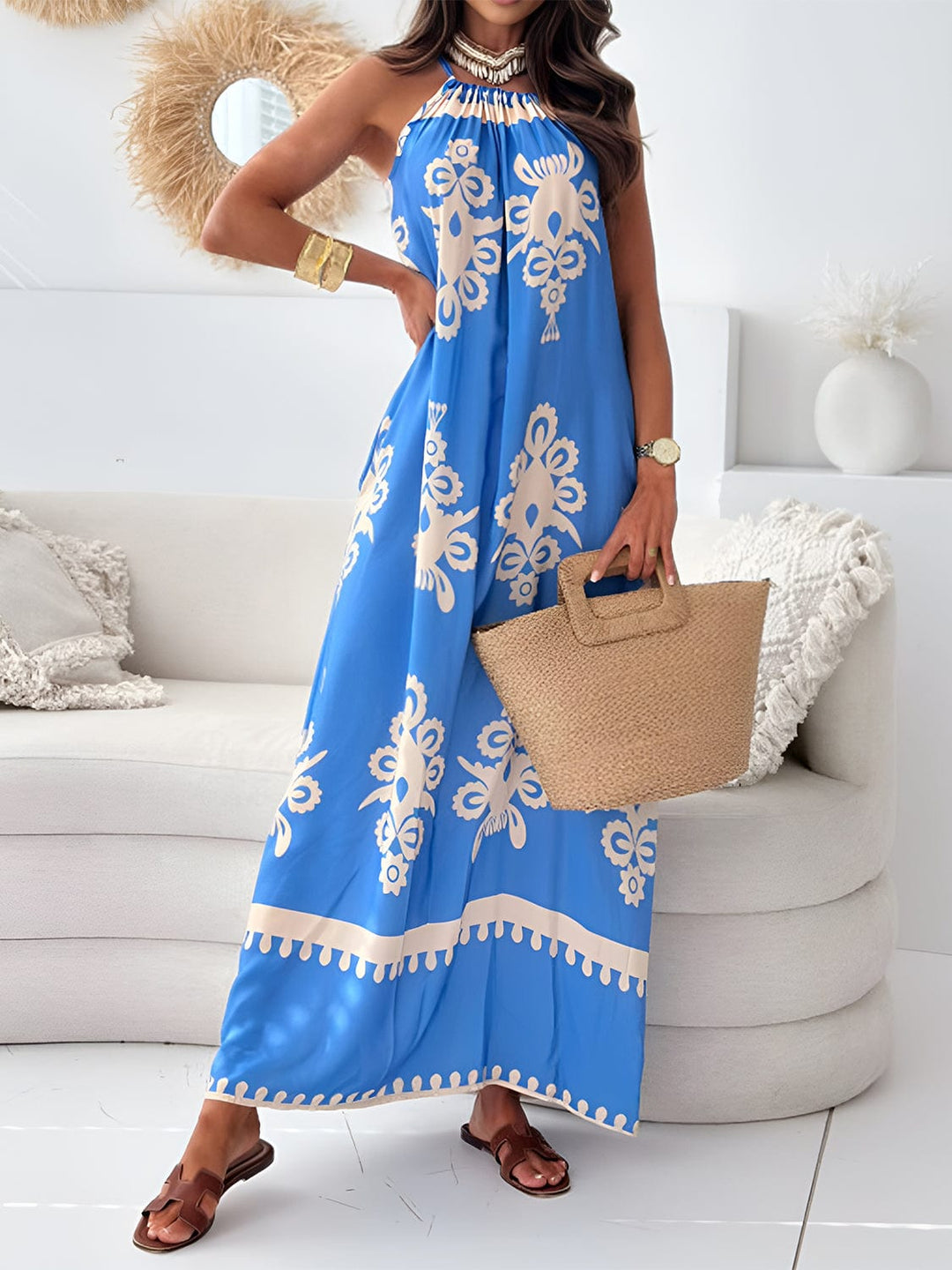 The802Gypsy dresses Blue / S GYPSY-Vacation time Spaghetti Strap Maxi Dress