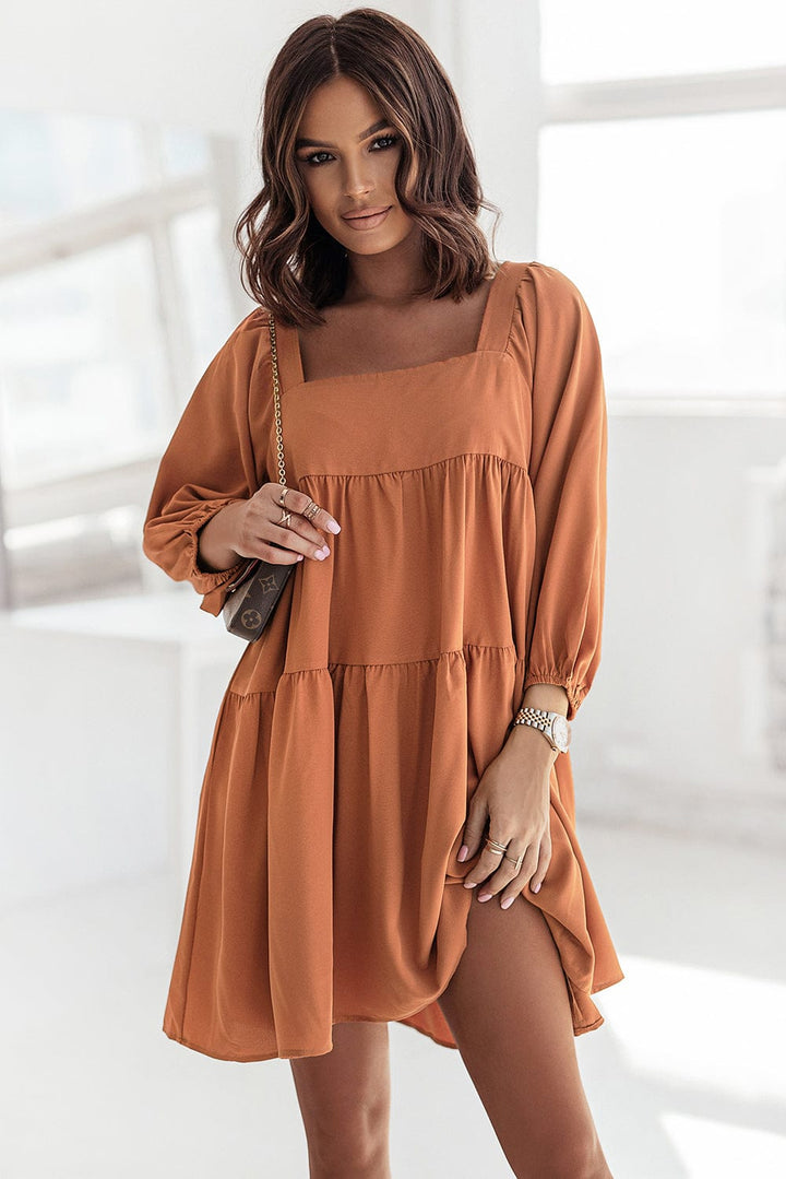 The802Gypsy  Dresses Brown / S / 100%polyester TRAVELING GYPSY-Half Sleeve Mini Dress