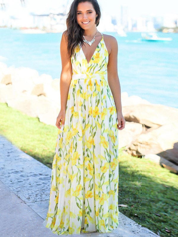 The802Gypsy Dresses Chartreuse / S GYPSY GIRL-Printed Maxi Style Beach Dress