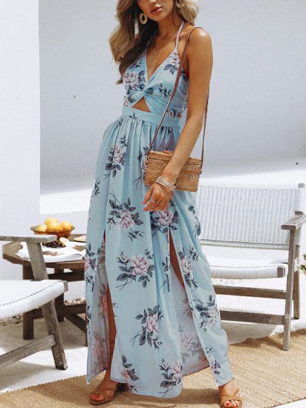 The802Gypsy Dresses Clear blue / S GYPSY GIRL-Halter V-neck Chiffon Beach Dress