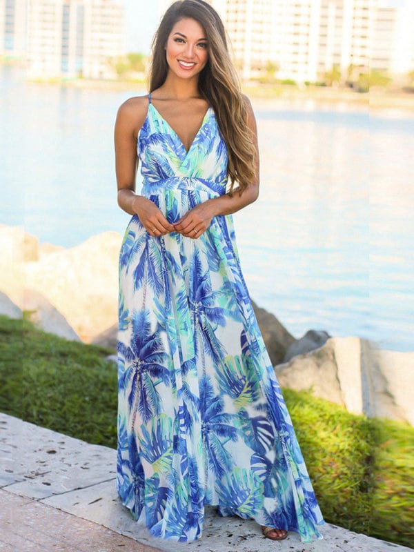 The802Gypsy Dresses Clear blue / S GYPSY GIRL-Printed Maxi Style Beach Dress